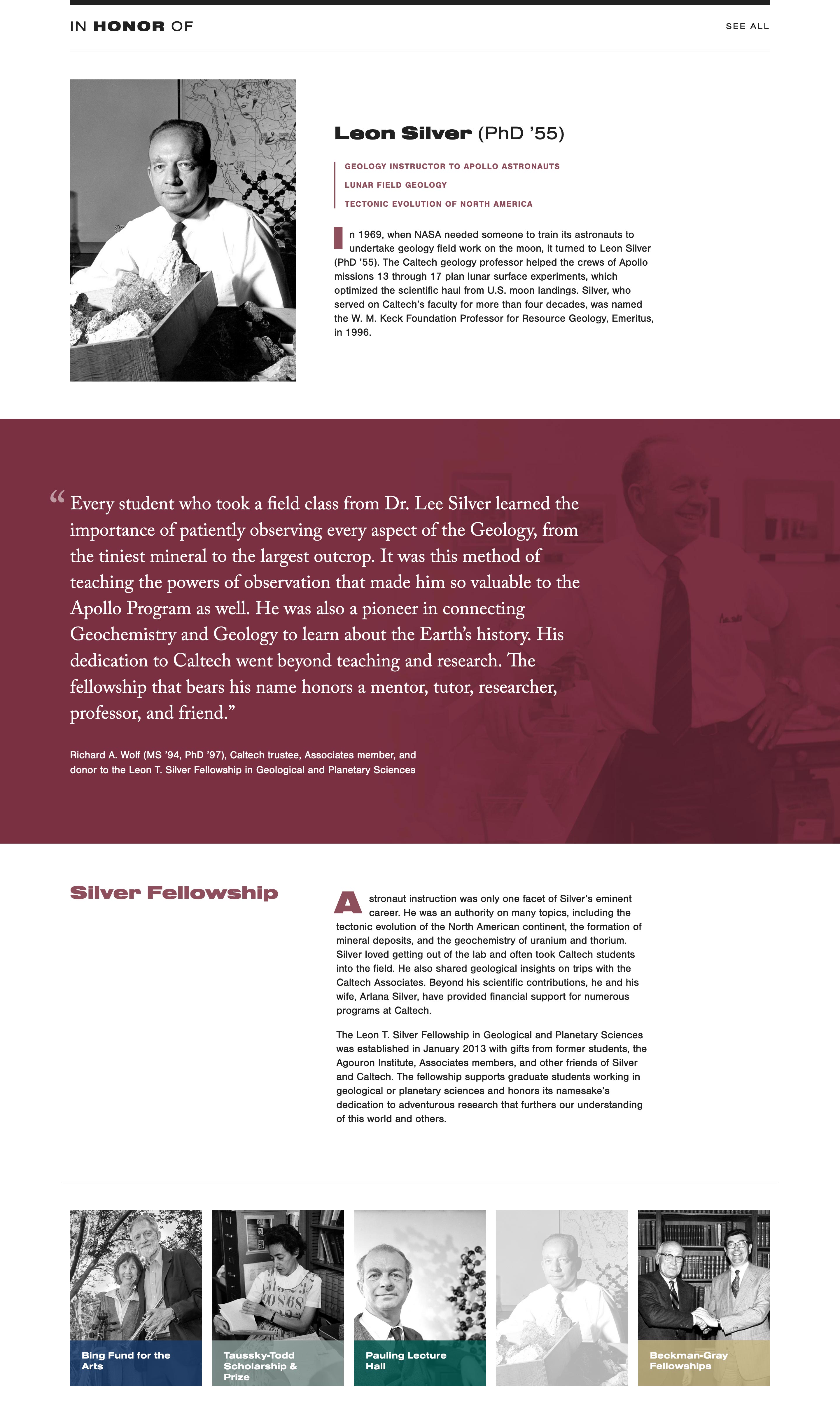 Caltech “In Honor Of” Microsite