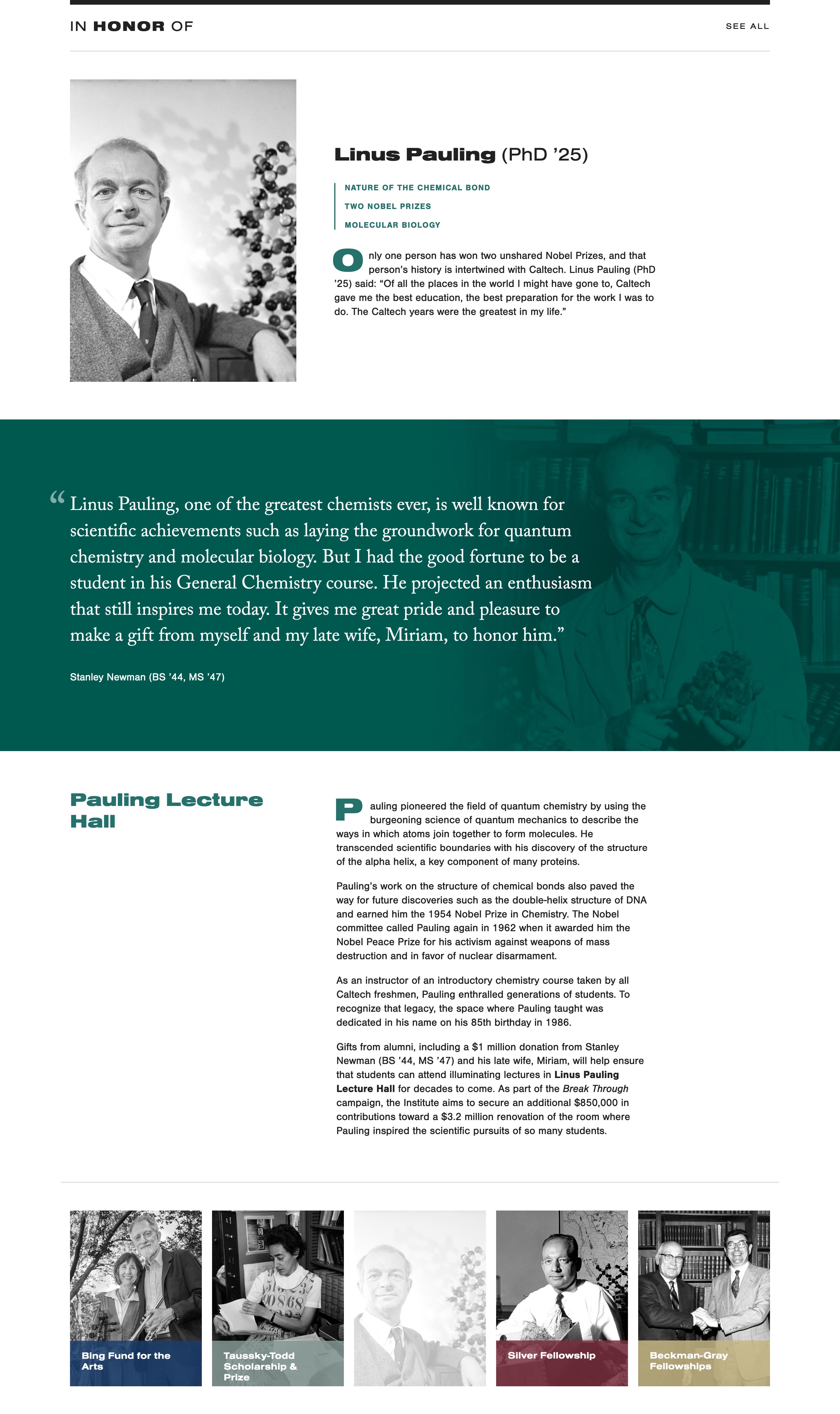 Caltech “In Honor Of” Microsite