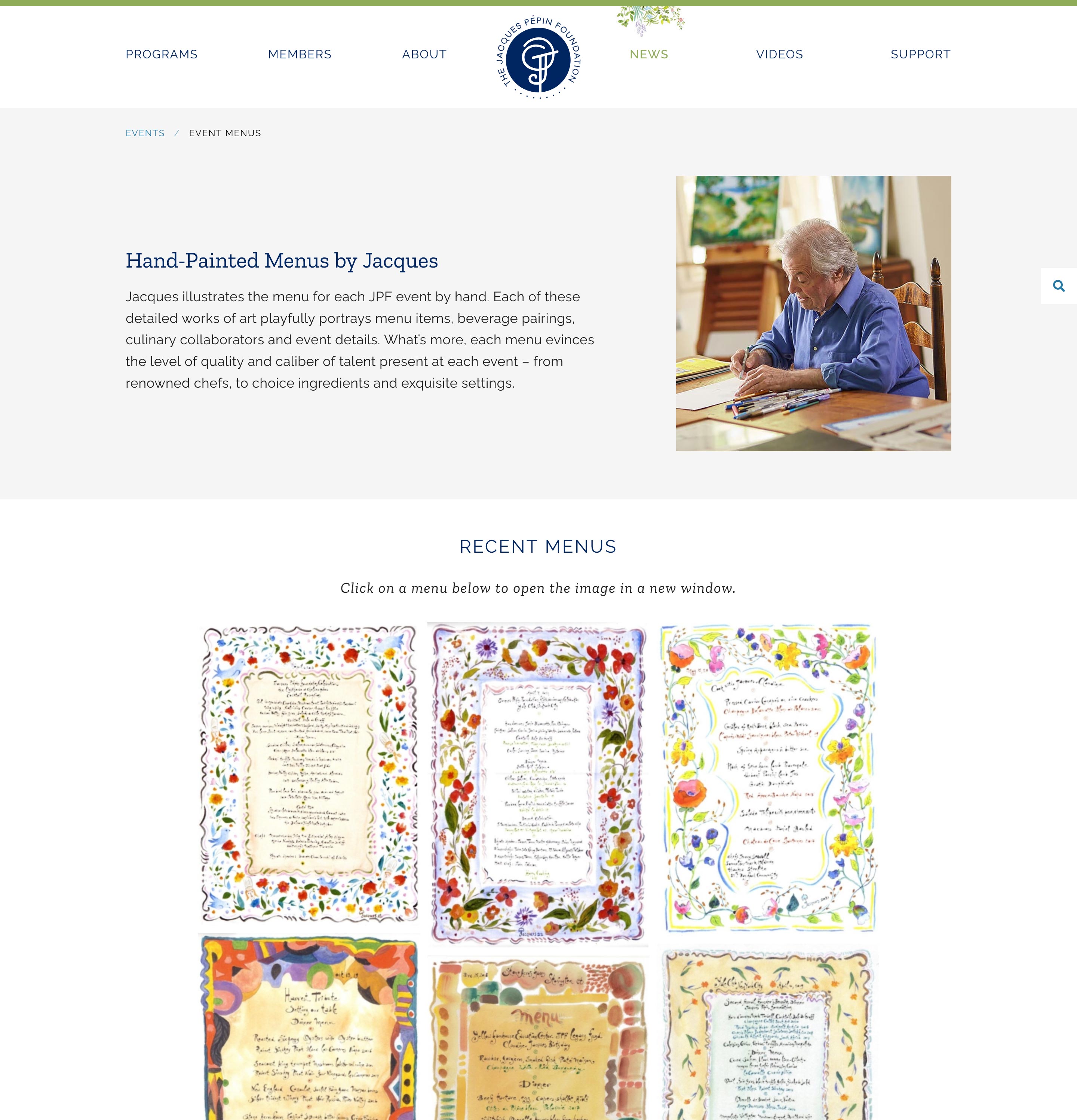 JPF menu page