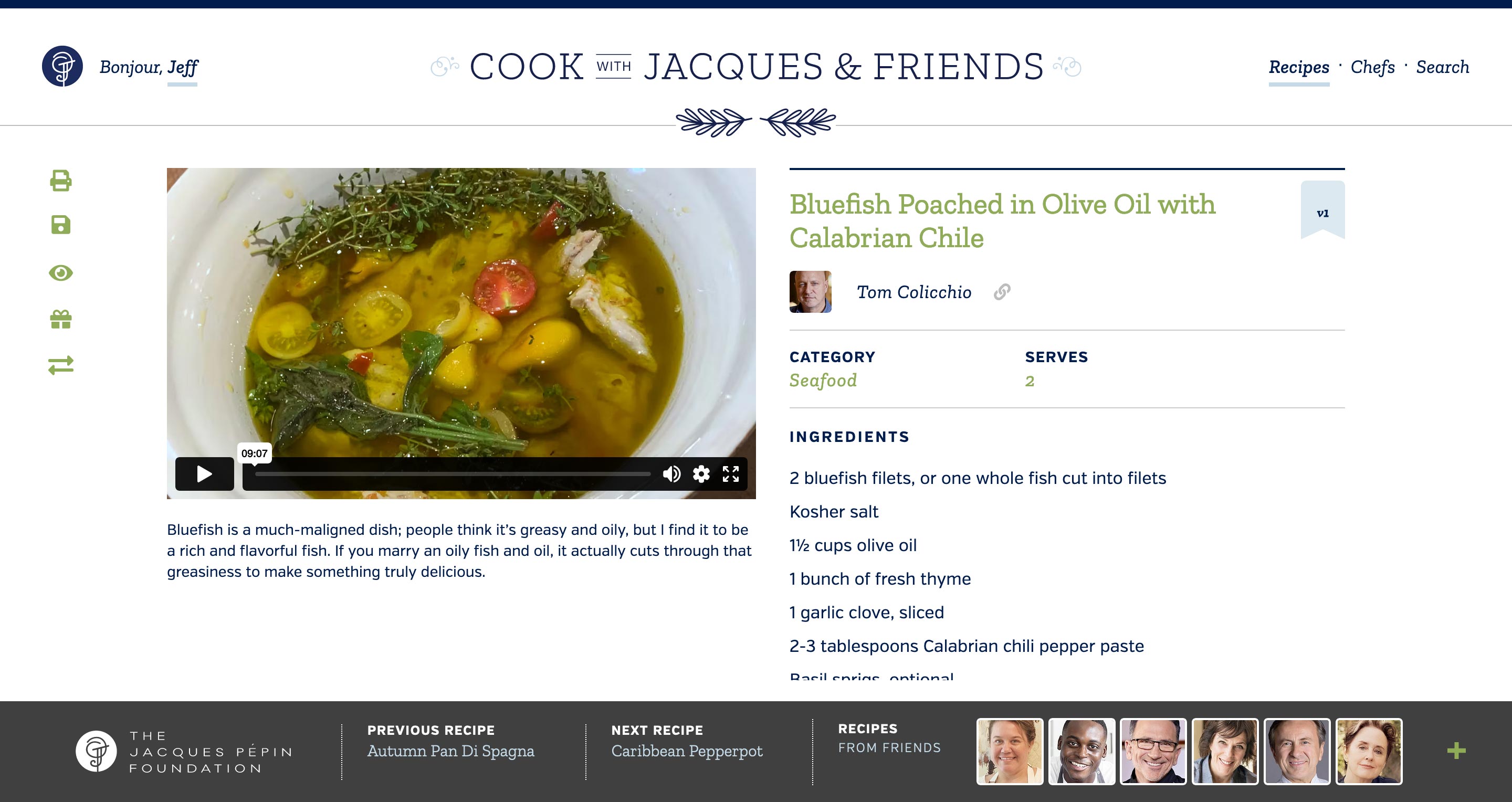 Video Recipe Book screen layout