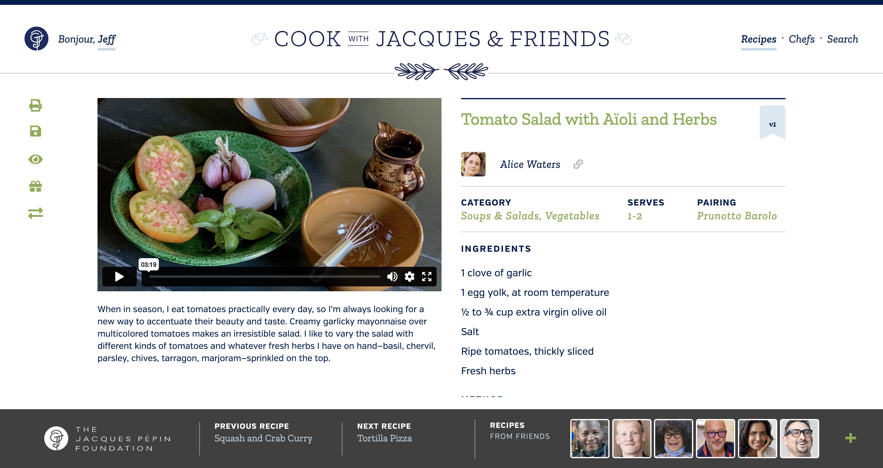 Video Recipe Book UI details