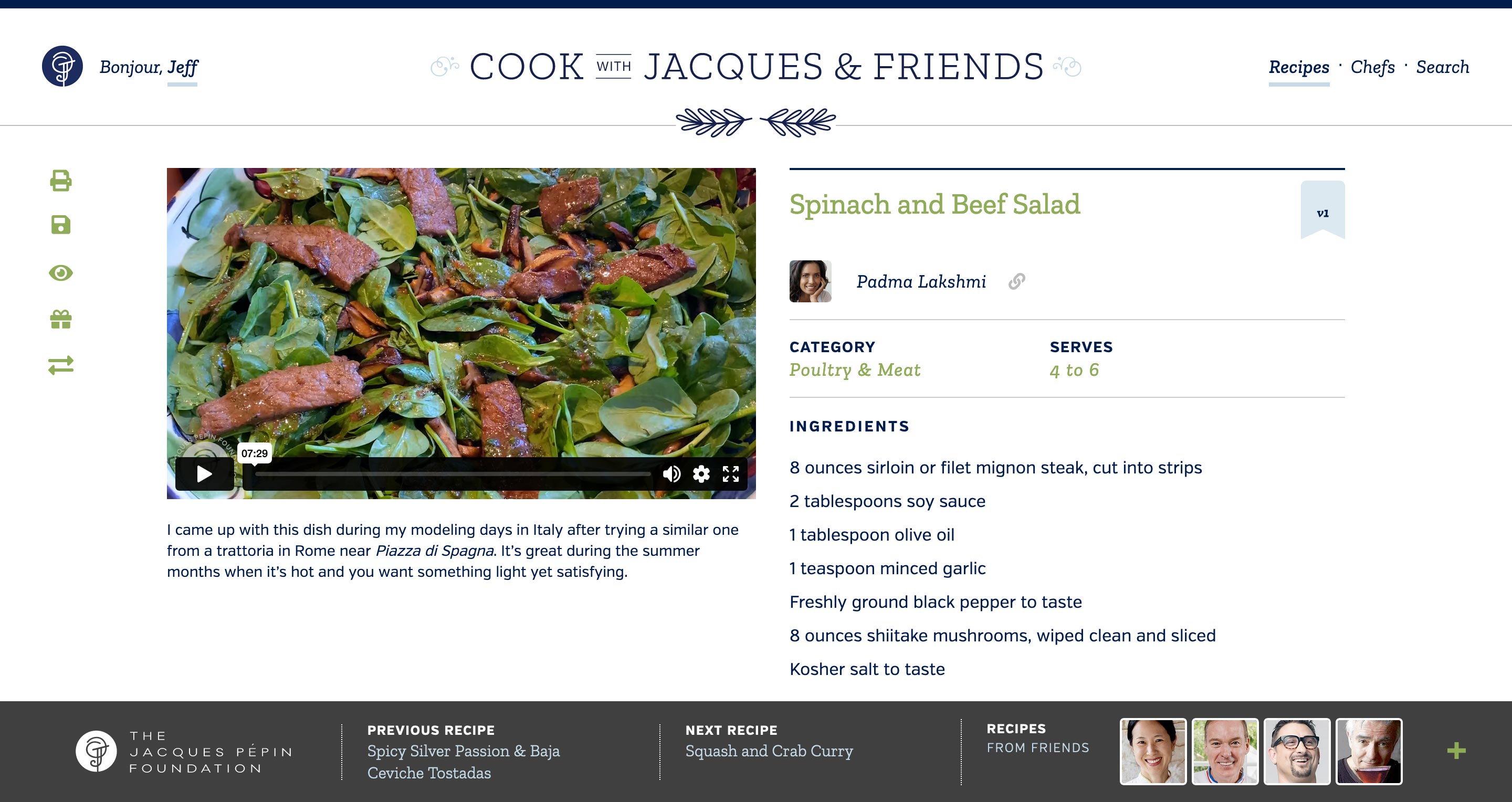 Video Recipe Book UI details