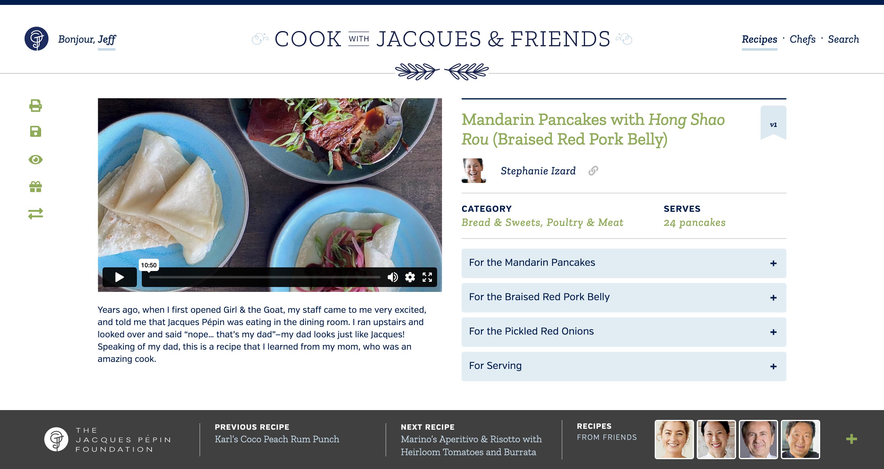 Video Recipe Book UI details