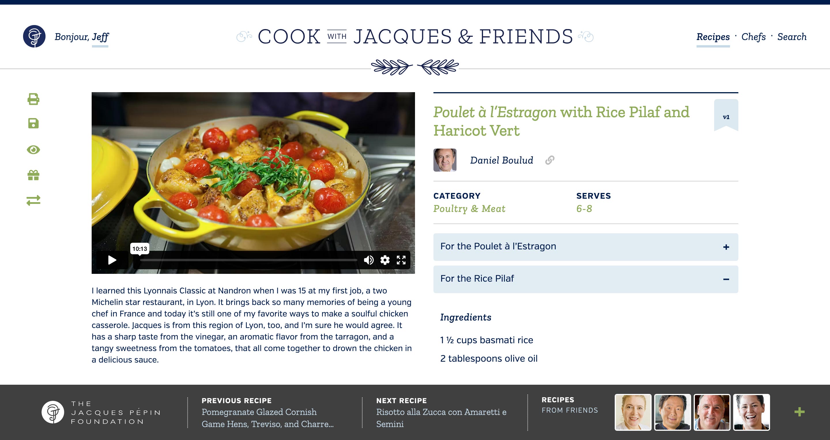 Video Recipe Book UI details